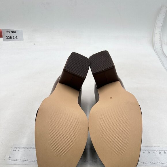 FOWT Women's Loafer Slip Ons Closed Round Toe Block Chunky Heels Pumps Brown - Picture 7 of 8